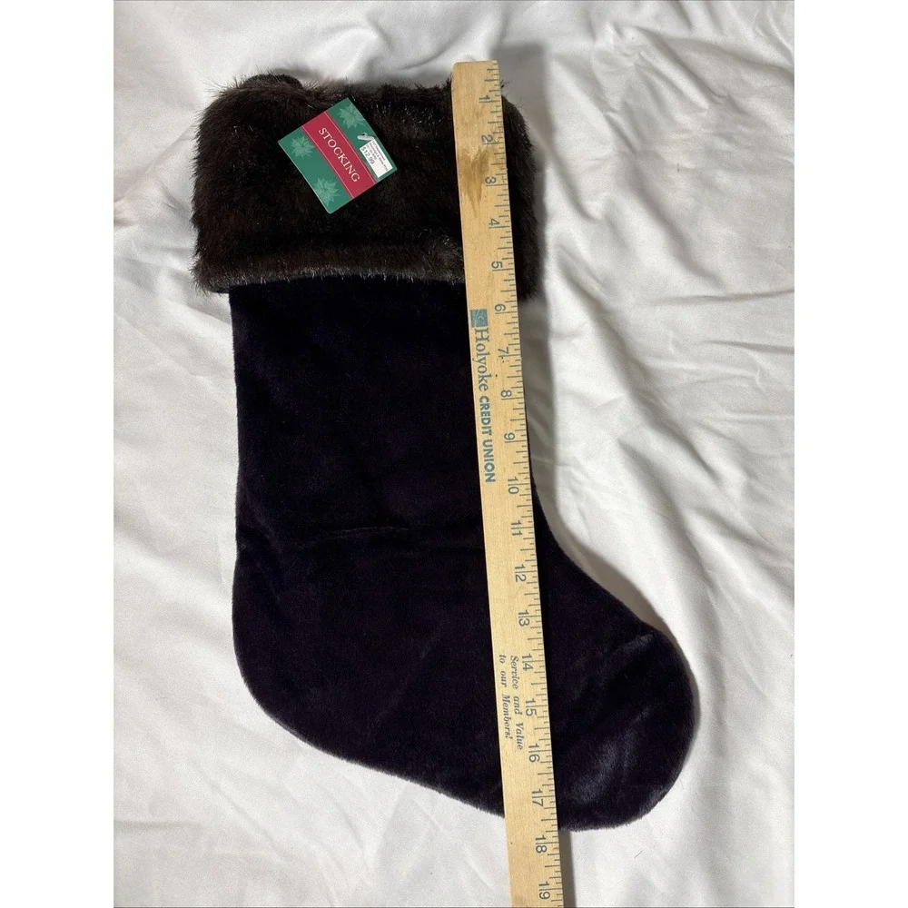 NEW DARK EGGPLANT PURPLE CHRISTMAS STOCKING BROWN FAUX FUR CUFF 18